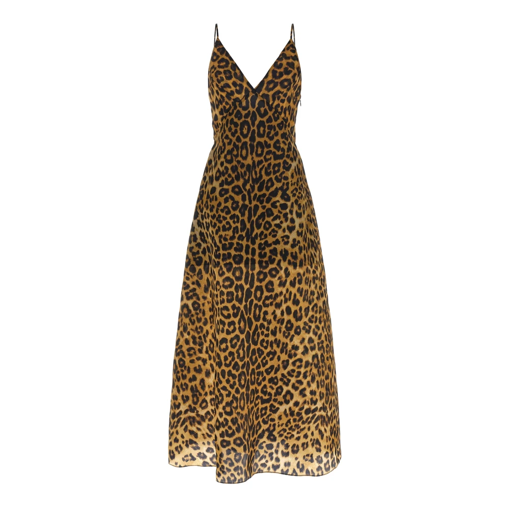 Alberta Ferretti Women's Multicolor Maxi Dresses, M, Leopard-Print Silk Organza Long Dress
