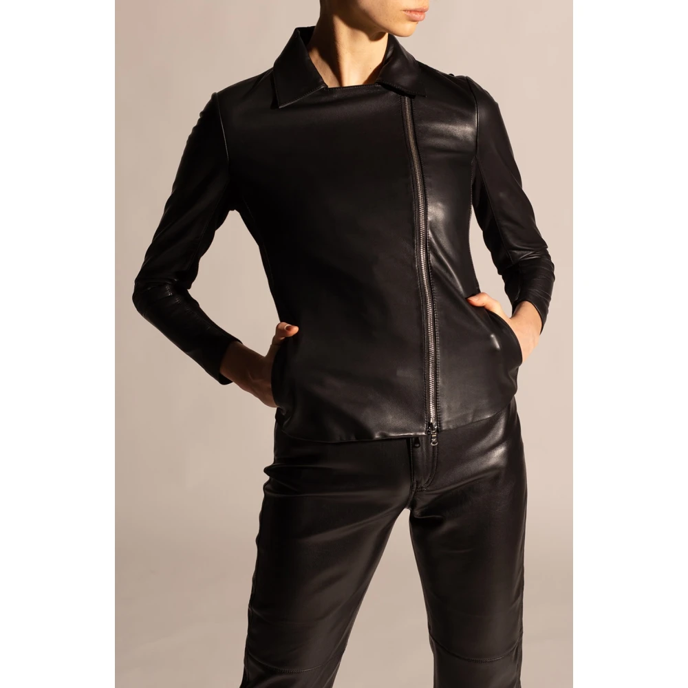 Emporio Armani Leren jas Black Dames