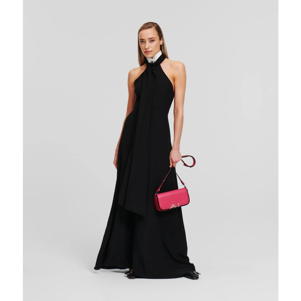 Karl Lagerfeld Extravagante zwarte avondjurk met witte kraag Black Dames