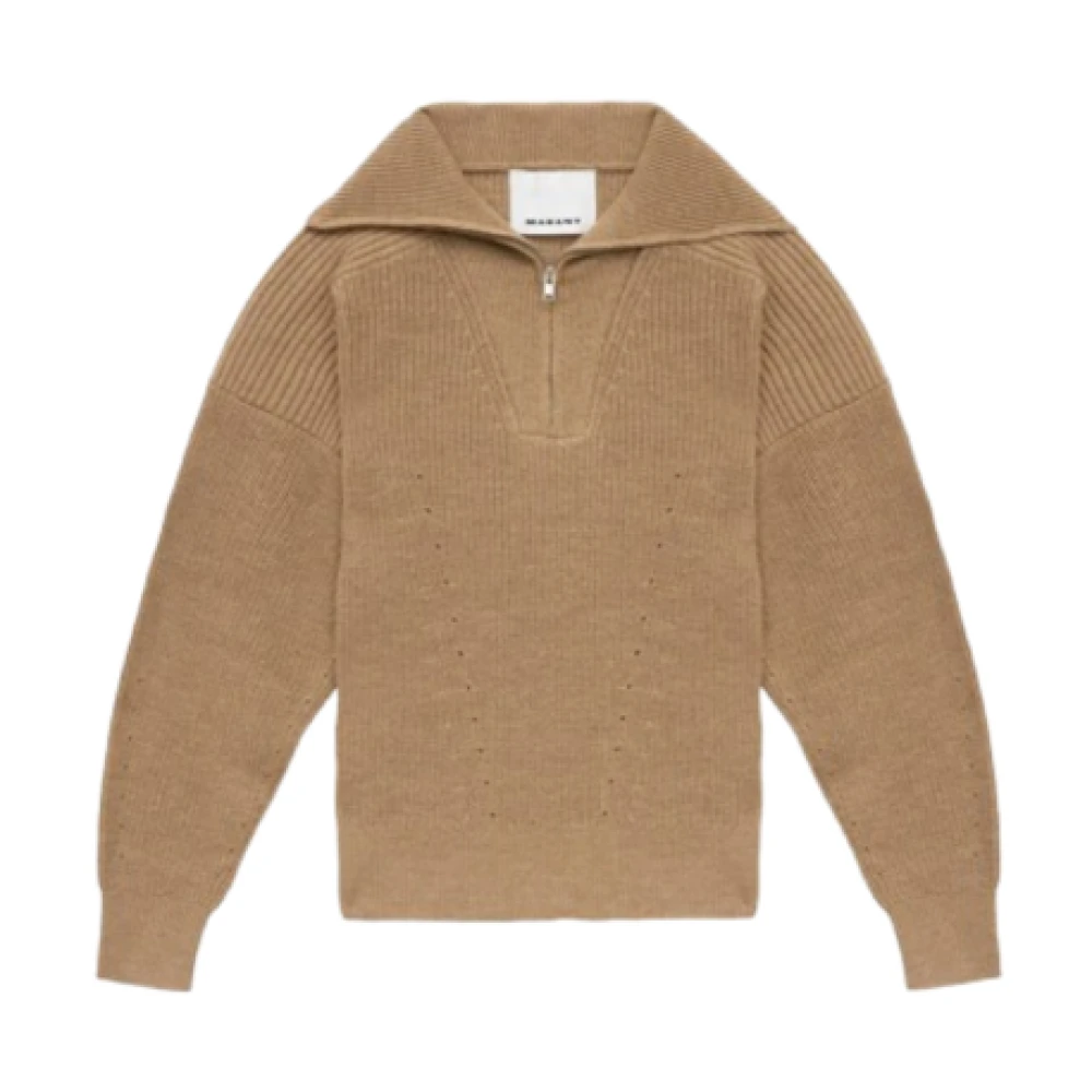 Isabel Marant Men's Brown Turtlenecks, Xs, Merino Wool Zip-Up Jumper