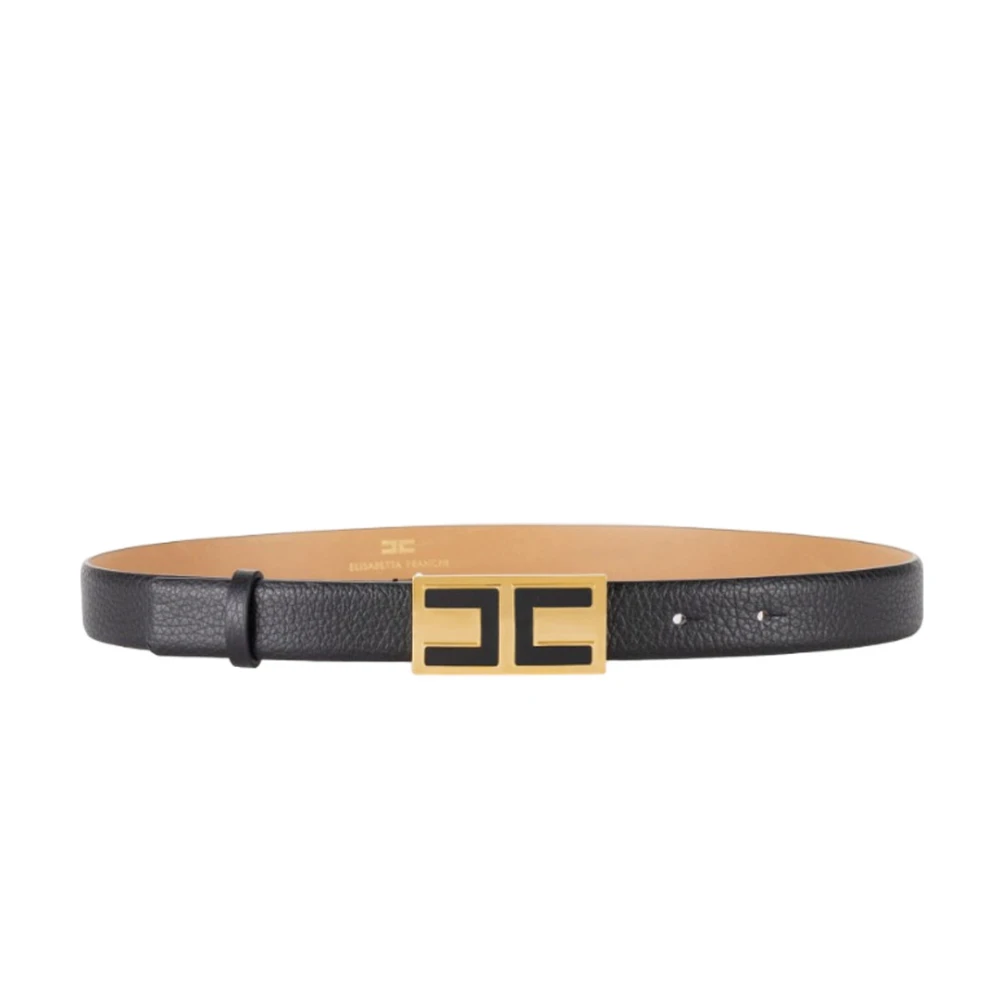 Elisabetta Franchi Emaille Logo Leren Riem Black Dames