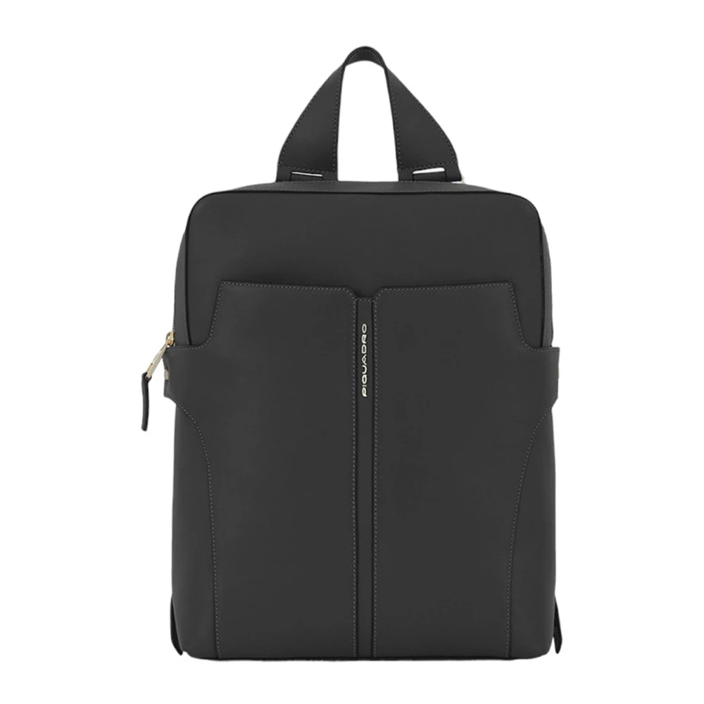 Piquadro Zwarte leren rugzak Black Heren