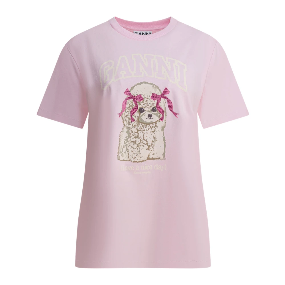 Ganni Women's Pink Poodle Cotton T-Shirt