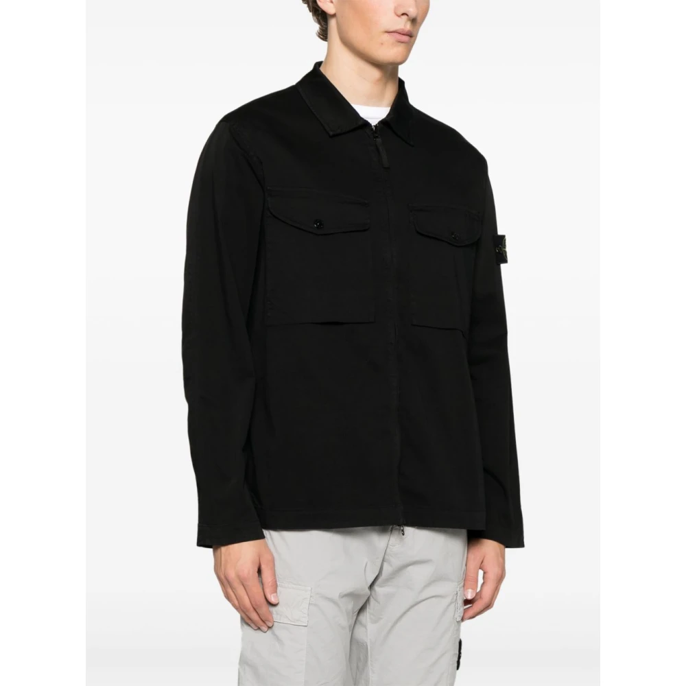 Stone Island Zwarte Rits Shirt met Zakken Black Heren