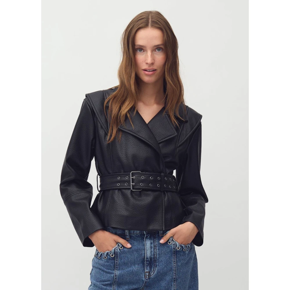 MbyM Vegan leren jas met riem Black Dames