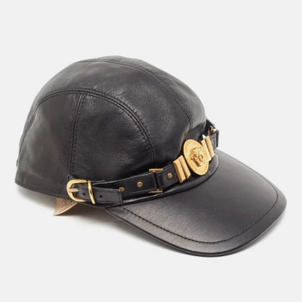 Versace Pre-owned Leather hats Black Dames