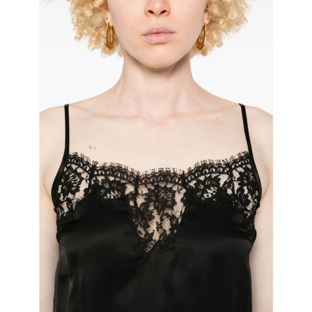 Ermanno Scervino Zwarte Top met Bloemenkant Black Dames