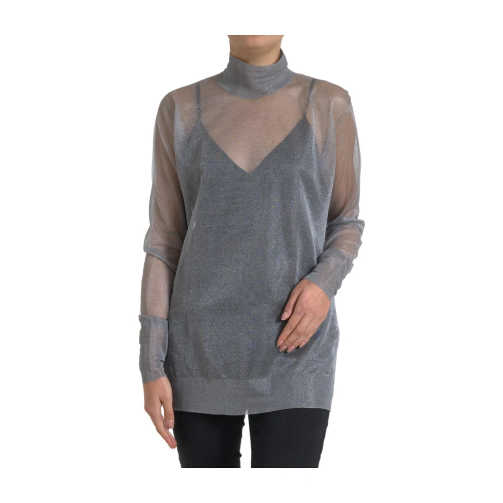 Dolce & Gabbana Women's Gray Blouses, L, Grey Mesh Top, Italian Elegance