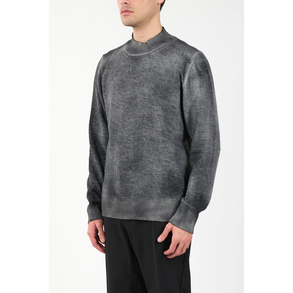 Mauro Grifoni Wollen Mix Ribbel Half-Zip Trui Black Heren