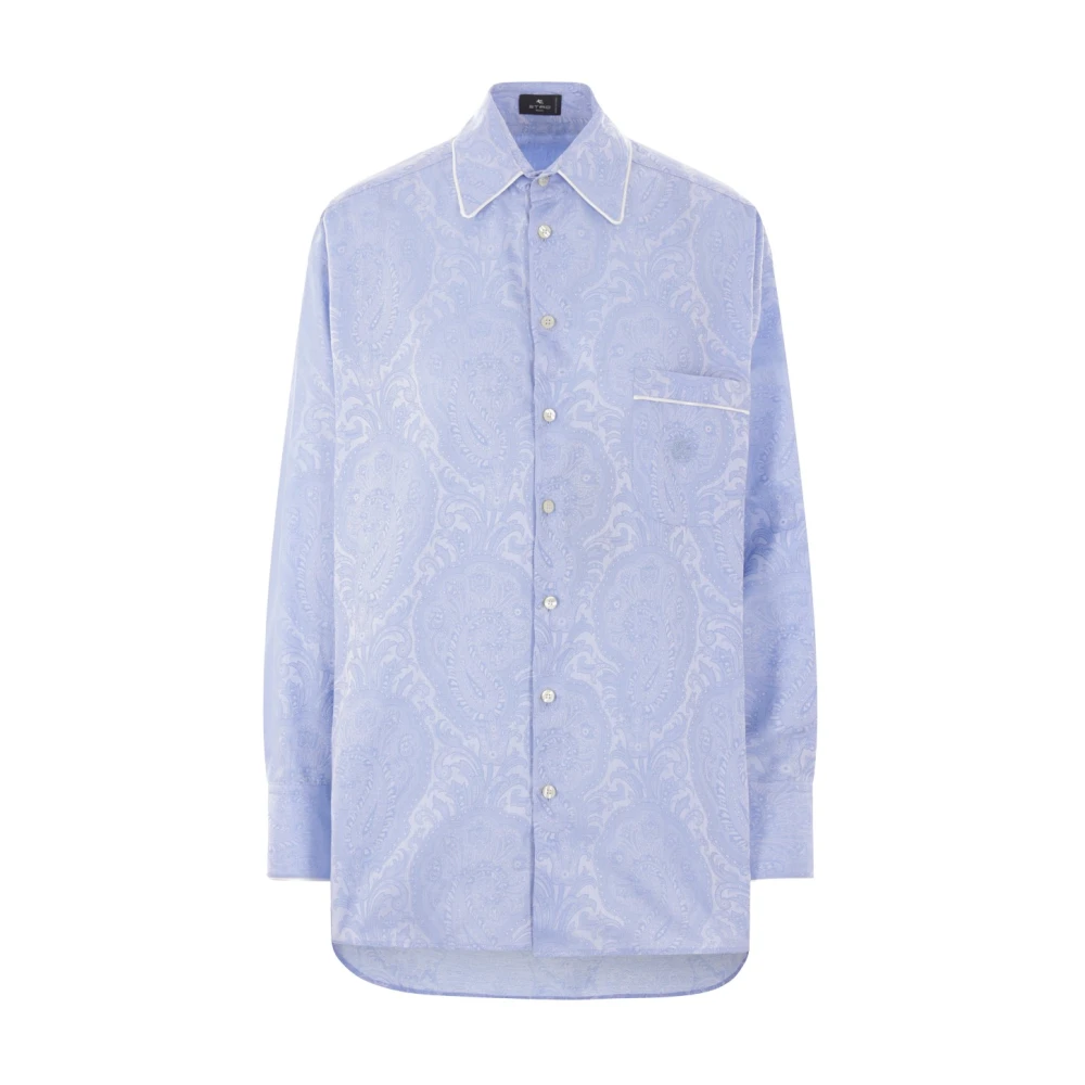 ETRO Blauwe Paisley Jacquard Overhemd Blue Dames