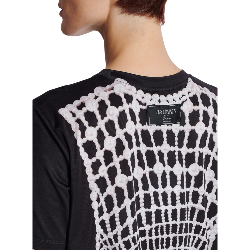 Balmain Losse T-shirt met nepborduurwerkprint Black Dames