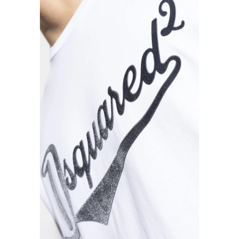 Dsquared2 T-shirt met fluwelen afwerking logo White Heren