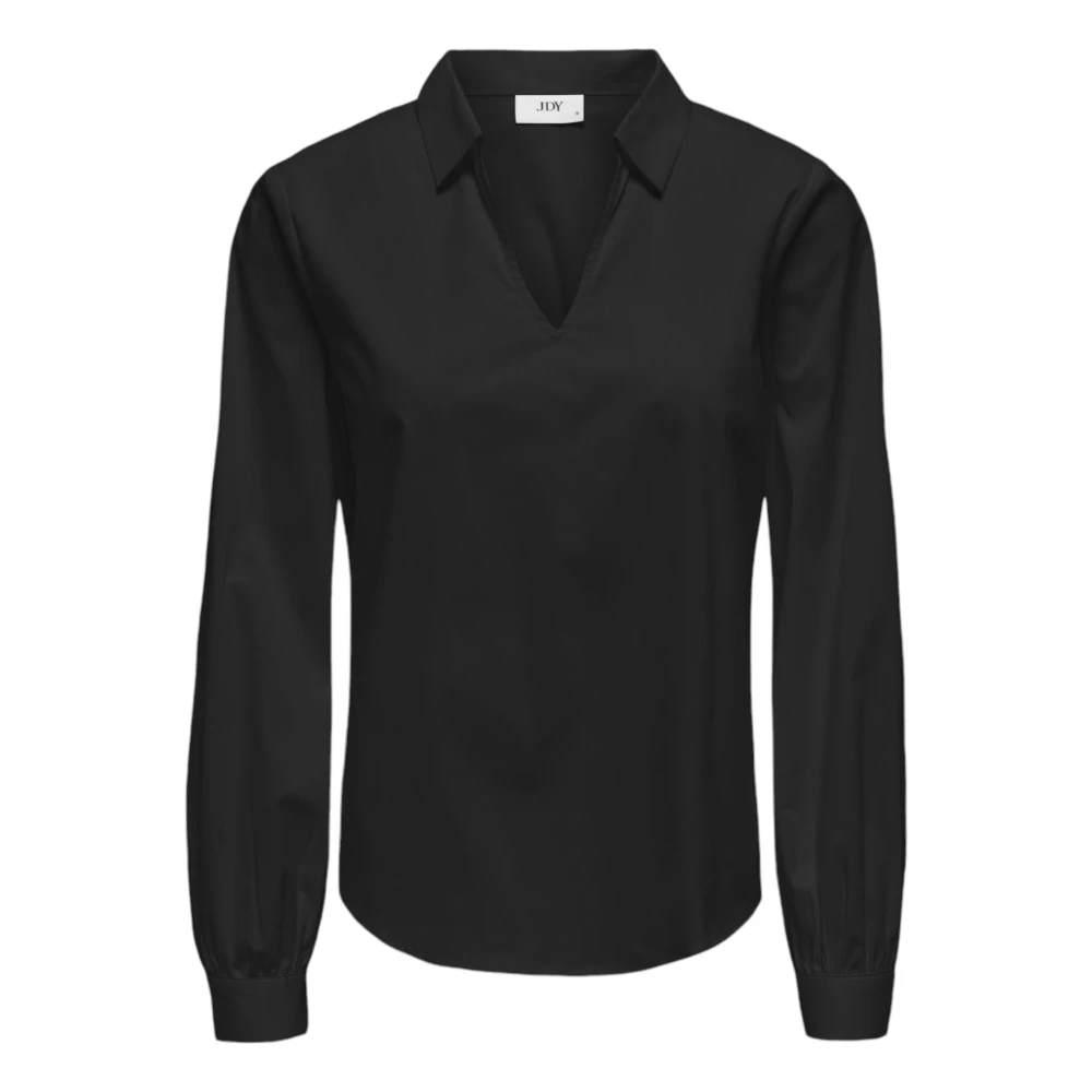 Jacqueline de Yong Zwart V-hals Shirt Lange Mouw Black Dames