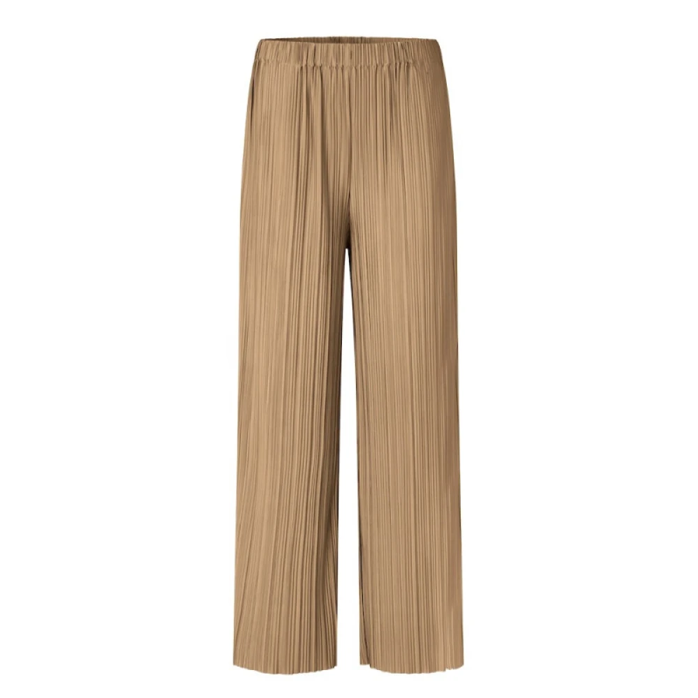 Samsøe Geplooide Jersey Broek met Wijde Pijpen Brown Dames