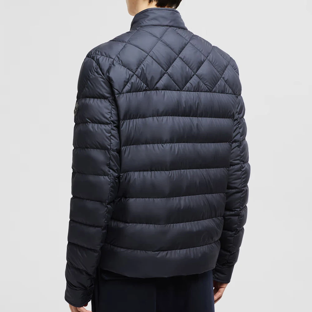 Moncler Navy Leren Bikerjack Blue Heren