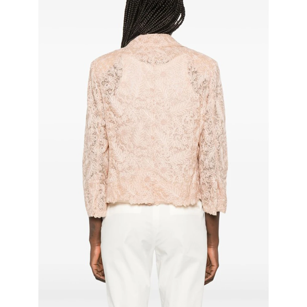 Ermanno Scervino Beige Blazer met Kant en Schoudervullingen Beige Dames