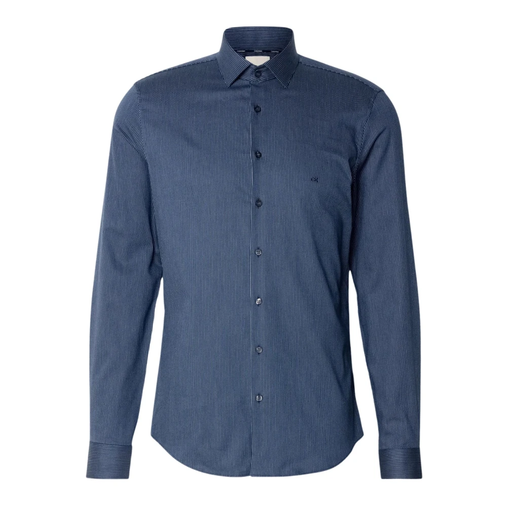 Calvin Klein Blauw Gestreept Overhemd Slim Fit Blue Heren