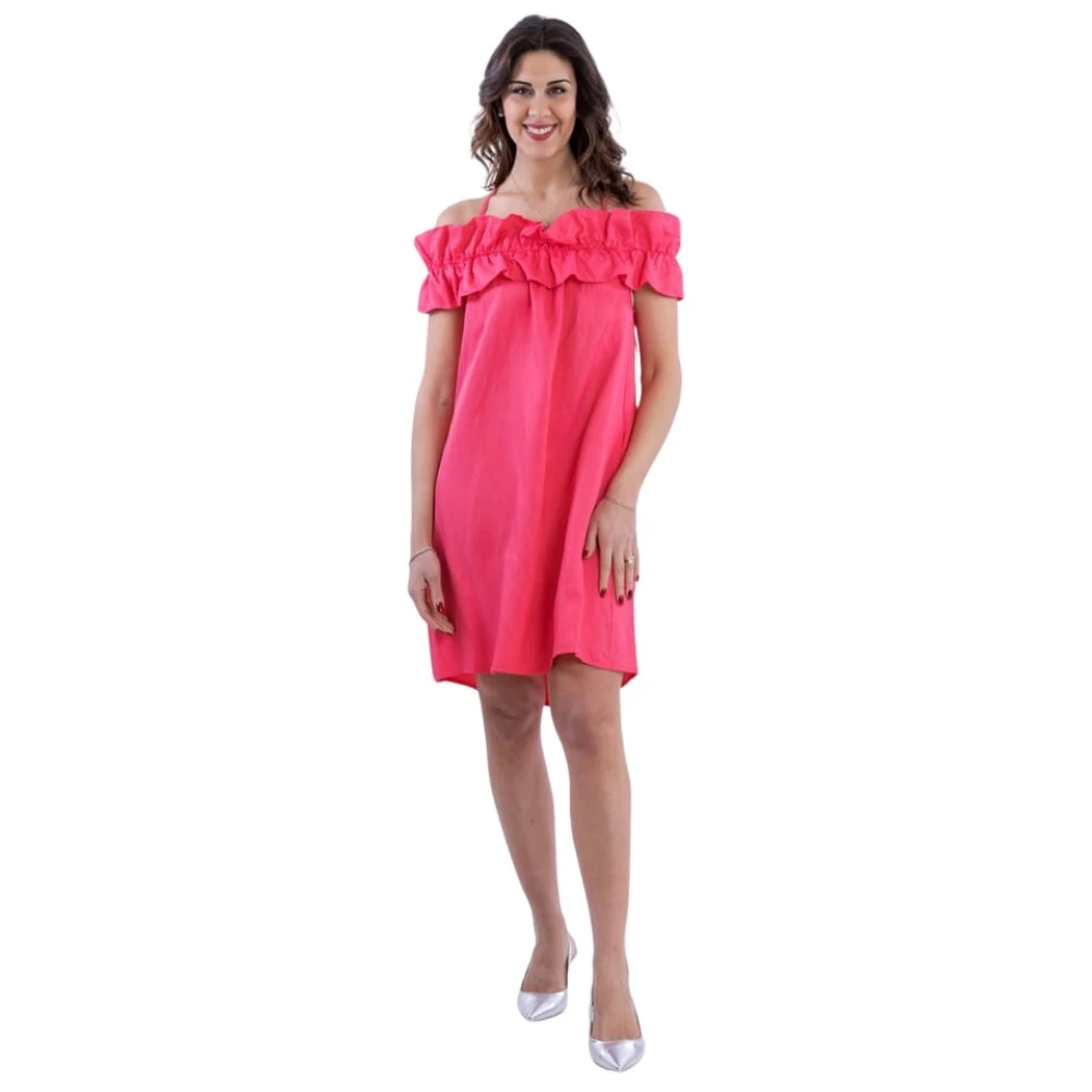 Fracomina viscose en linnen Regular Mini Dress Fs24Sd1015W70901 Pink Dames