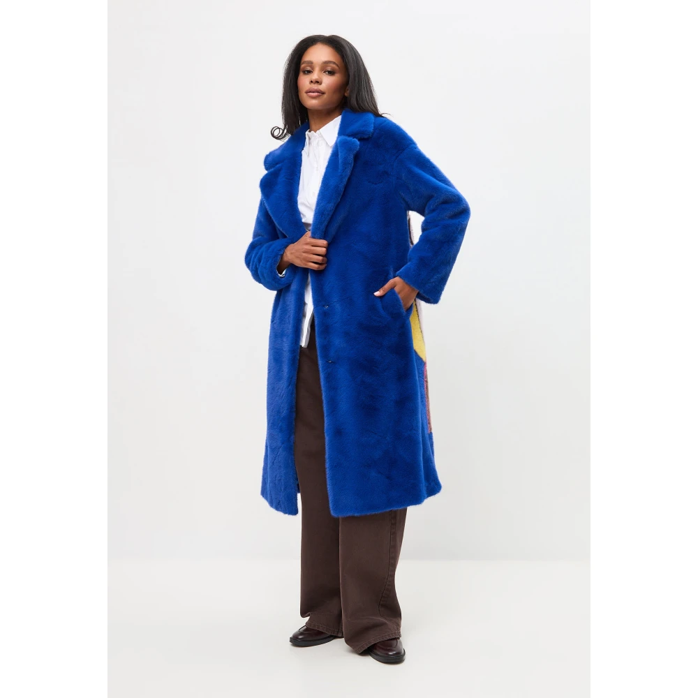 Cesare Gaspari Deluxe Lange Achterprint Jas Liefhebbers Blauw Blue Dames