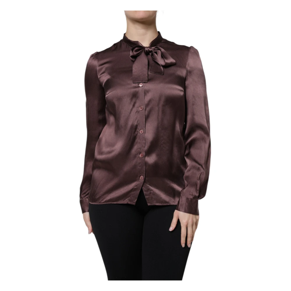 Dolce & Gabbana Women's Brown Ascot Collar Blouse Top - Shirts - M - Blouses & Shirts