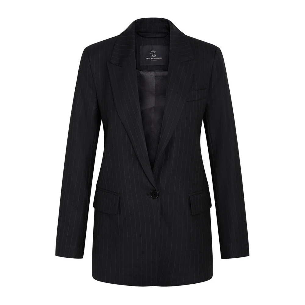 Bruuns Bazaar Zwart Pinstripe Blazer Elegant Lange Mouw Black Dames