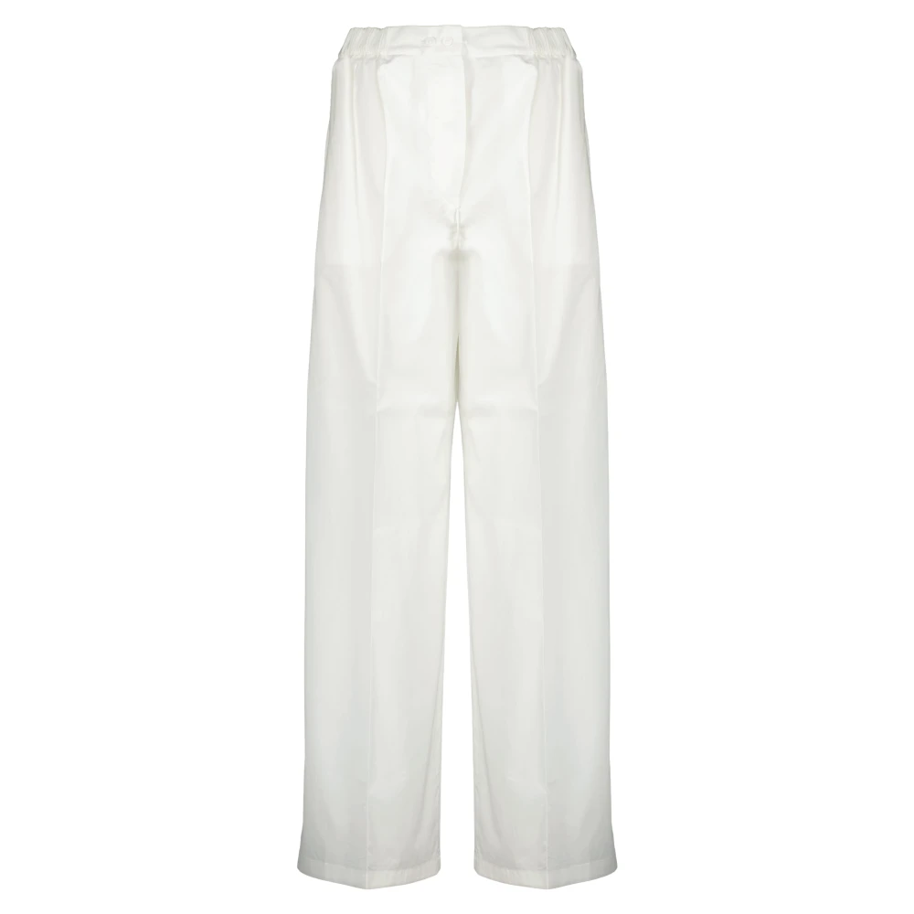 Patou Women's White Elasticated-Waist Straight Trousers - Wide Trousers - S - Trousers