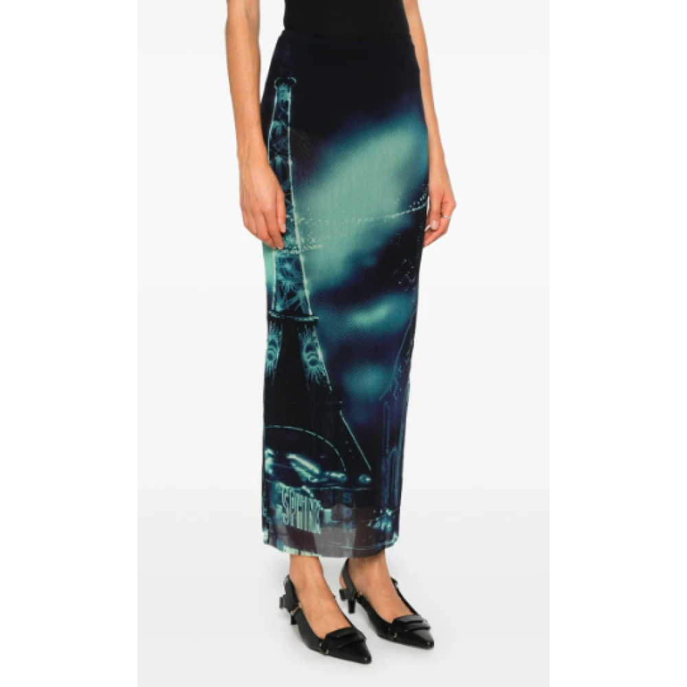 Jean Paul Gaultier Gedrukte Mesh Lange Rok Pigalle Blue Dames