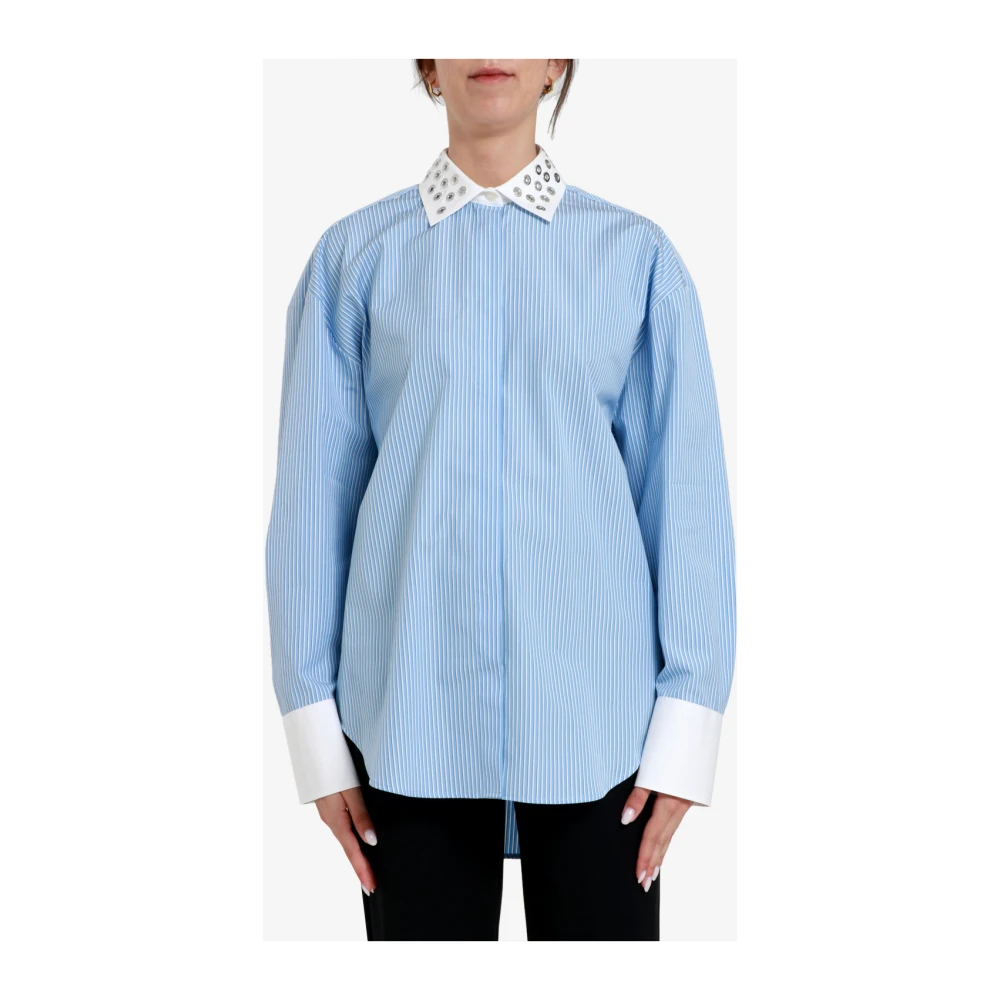 Msgm Gestreept Katoenen Shirt Lichtblauw Blue Dames