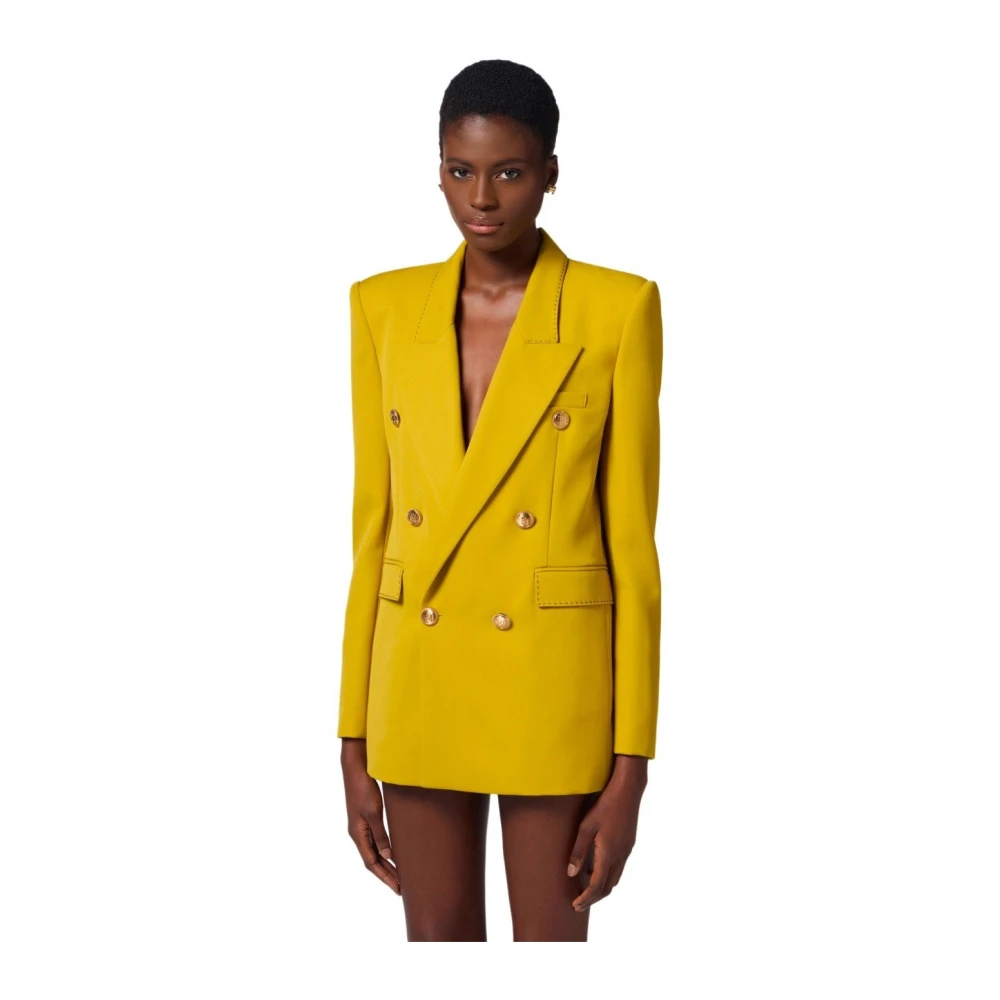 Elisabetta Franchi Curry Double-Breasted Jas met Gouden Knopen Yellow Dames