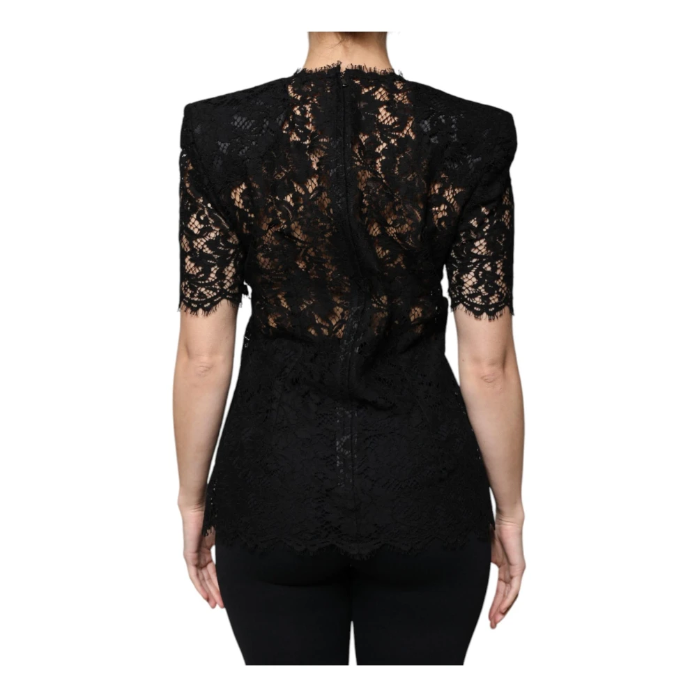 Dolce & Gabbana Zwarte Bloemenkant Blouse Top Black Dames