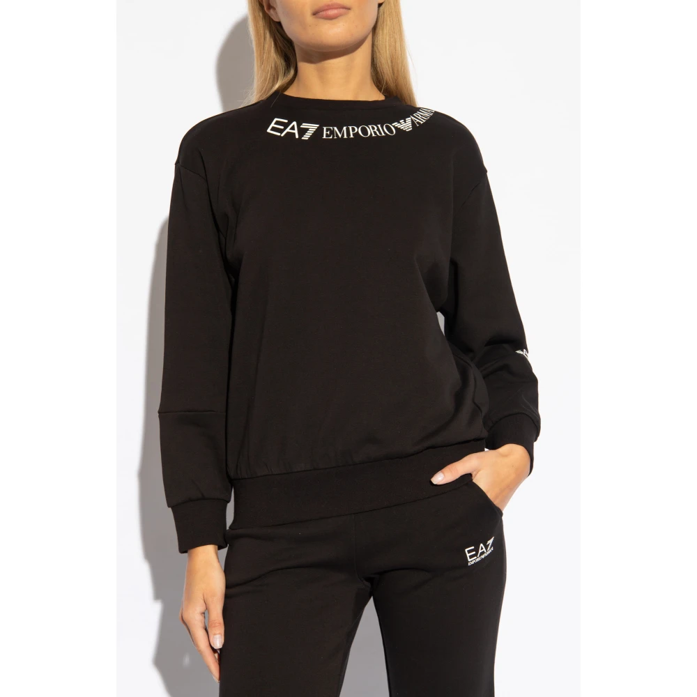 Emporio Armani EA7 Katoenen sweatshirt met logo Black Dames