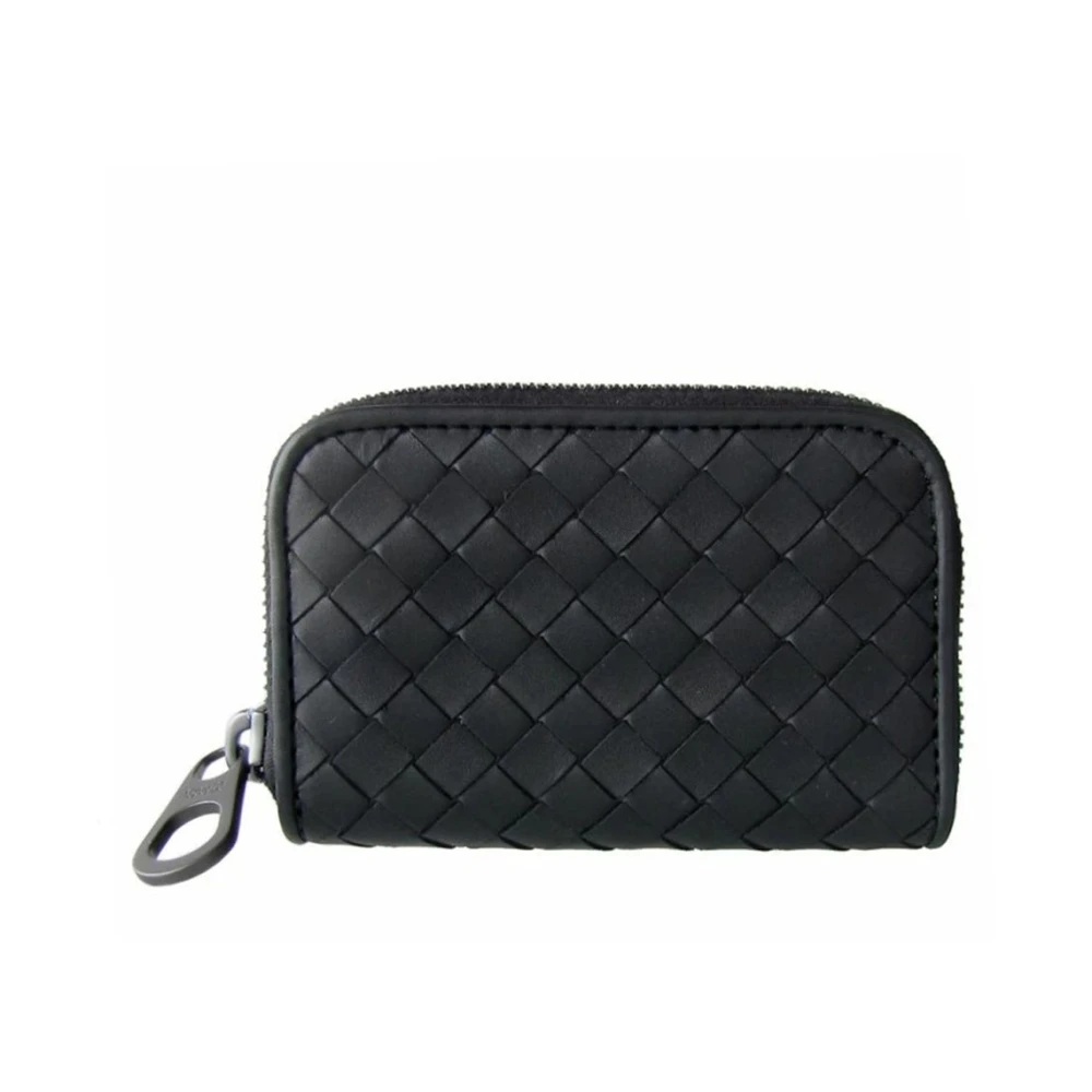Bottega Veneta Zwarte leren portemonnee met ritssluiting Black Heren