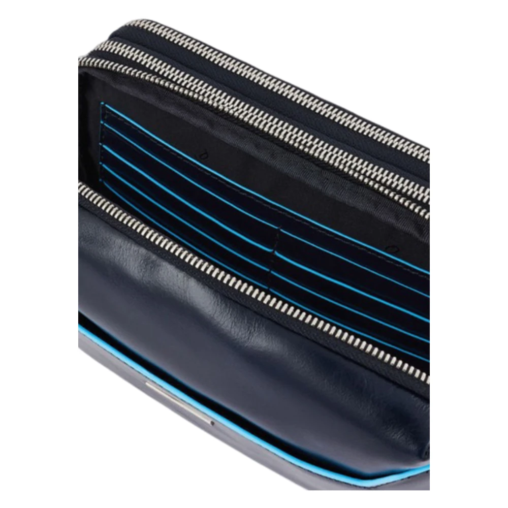 Piquadro Blauwe Leren Schoudertas met 3 Compartimenten Blue Heren
