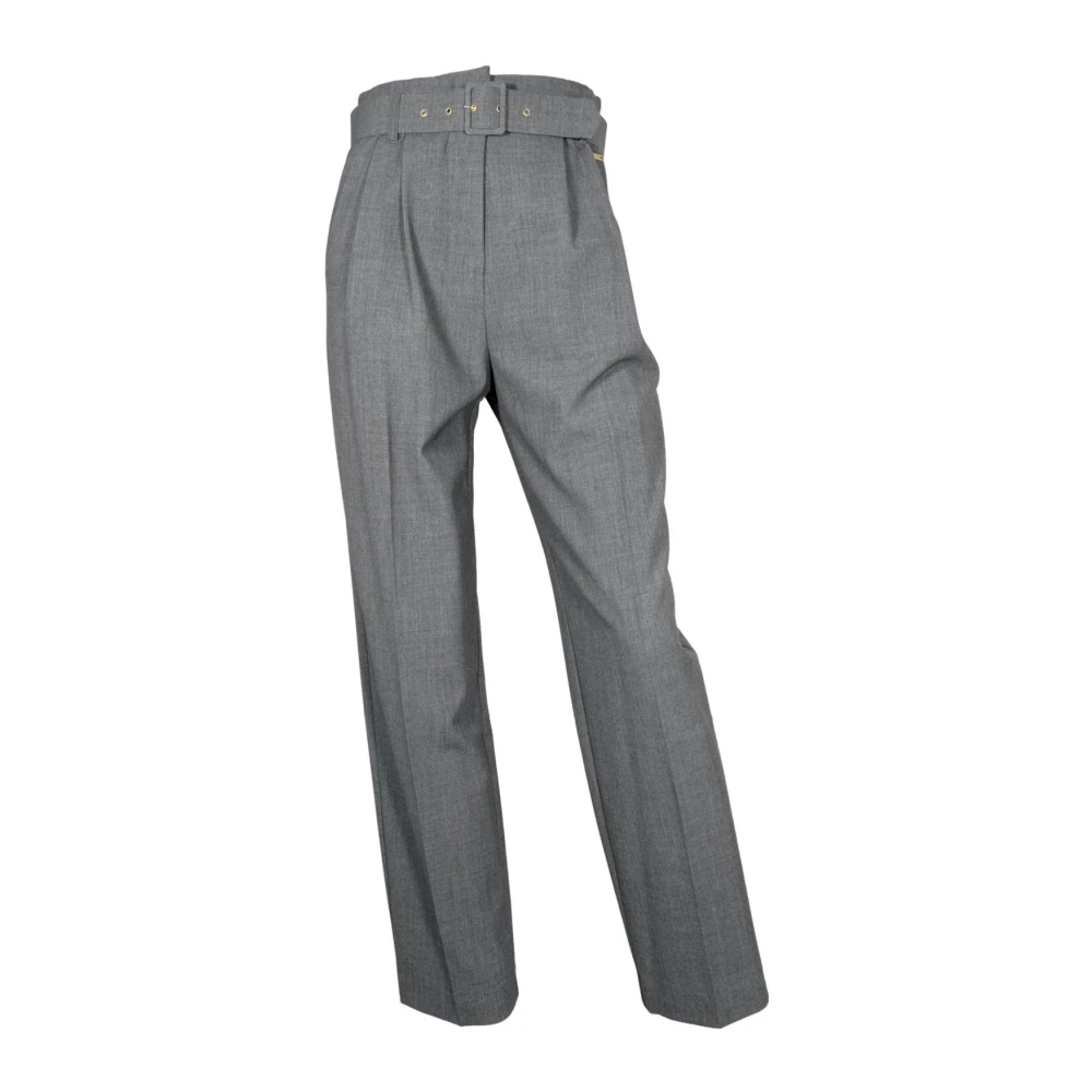 Kaos Women's Gray Wide Trousers, 2XS, Straight Leg Trousers With Coordinated Belt In Grey