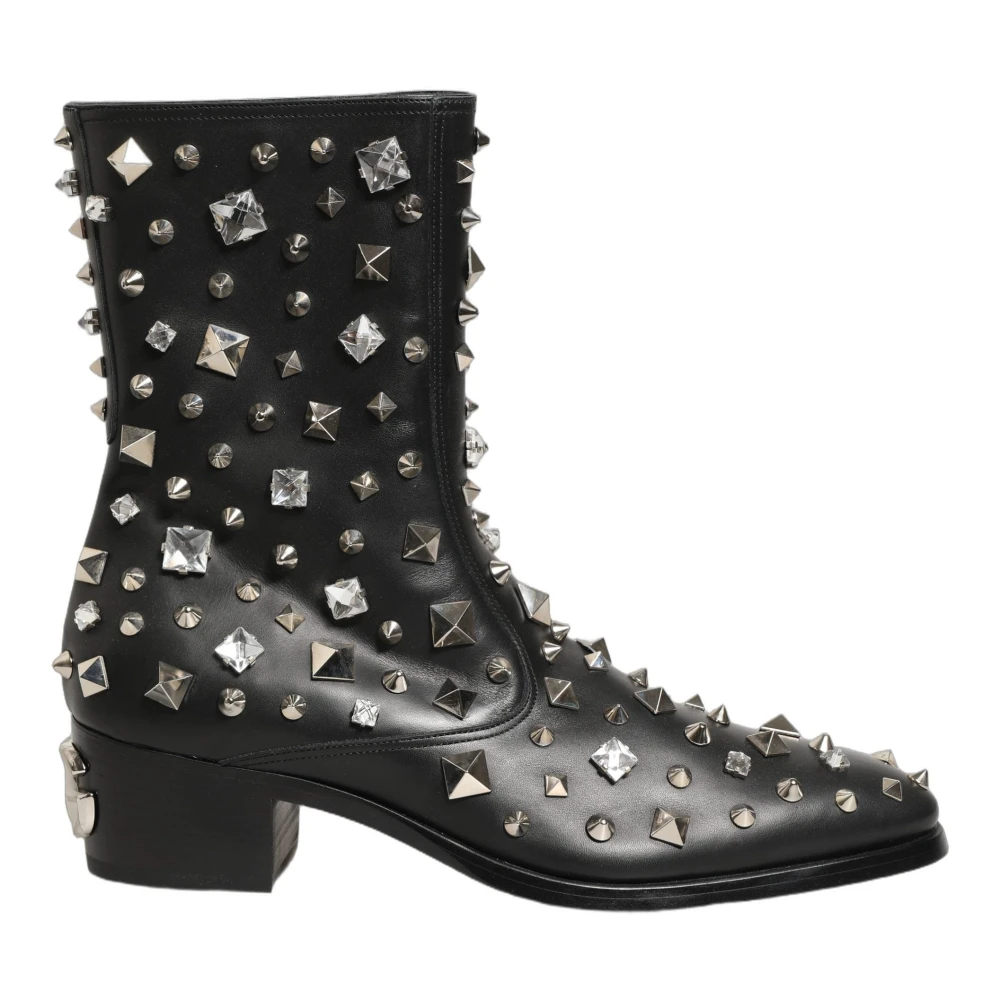 Dolce & Gabbana Men's Black Crystal Embellished Short Boots - High Boots - 10 Uk - Shoes