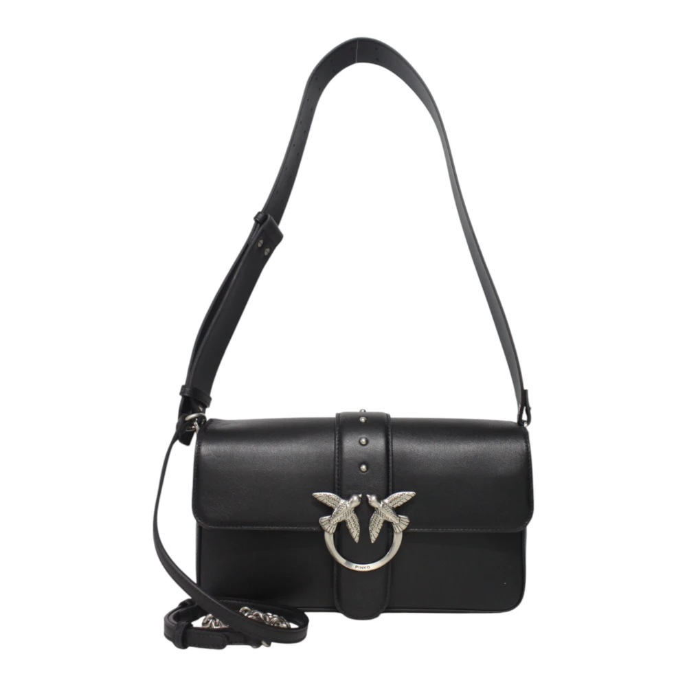 Pinko Women's Black Shoulder Bags, One Size, Leather Crossbody Bag With Front Logo
