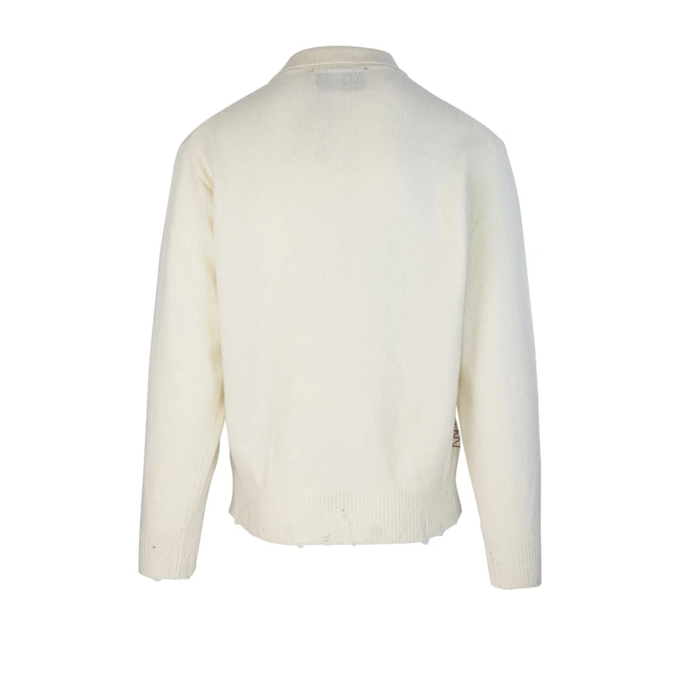 Amaránto Witte Polo Sweater Wol Kasjmier White Heren