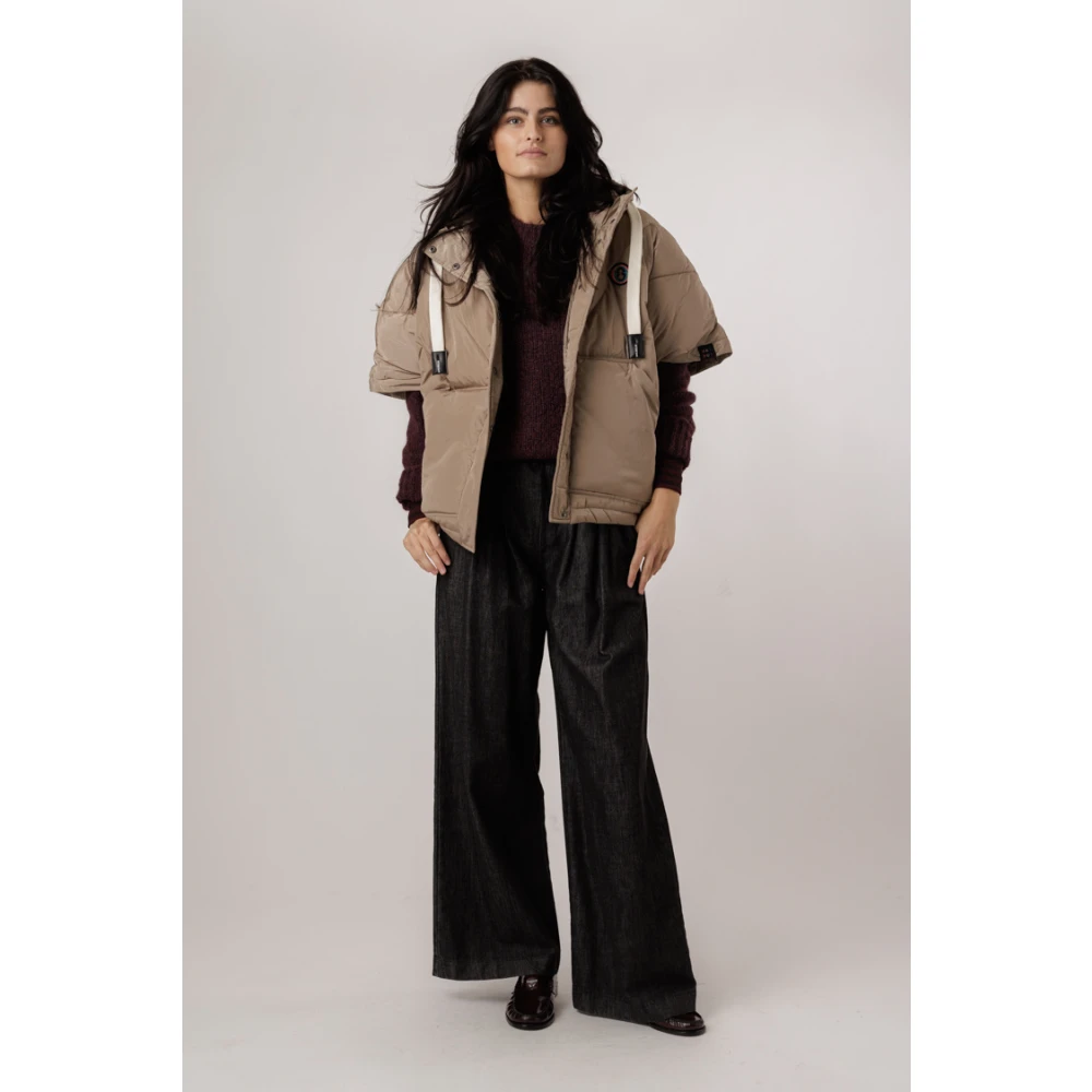Ottod'Ame Stenen Cape Pufferjas met capuchon Brown Dames
