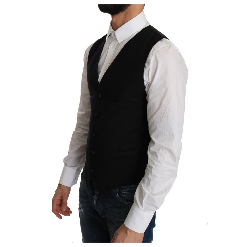 Dolce & Gabbana Zwarte Formele Wollen Vest Black Heren