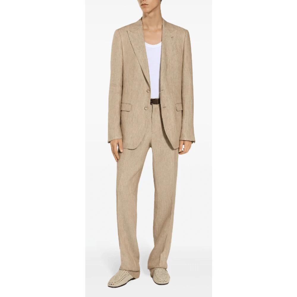Dolce & Gabbana Beige Linnen Maatwerk Broek Persvouw Beige Heren