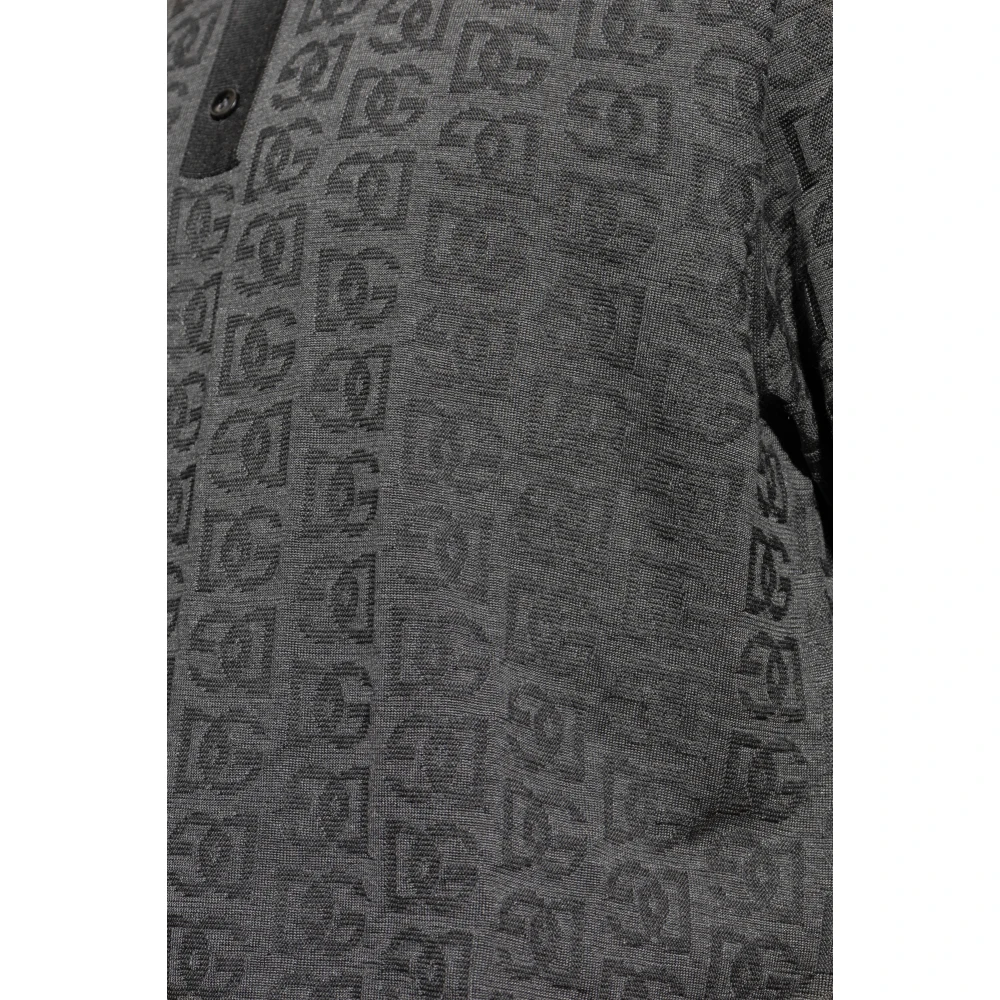 Dolce & Gabbana Zijden polo met monogram Gray Heren
