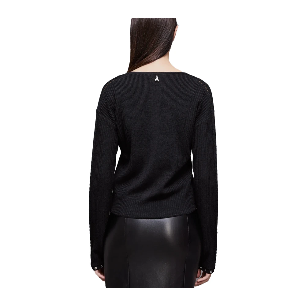 PATRIZIA PEPE Zwarte V-hals trui met metalen zeilboten Black Dames