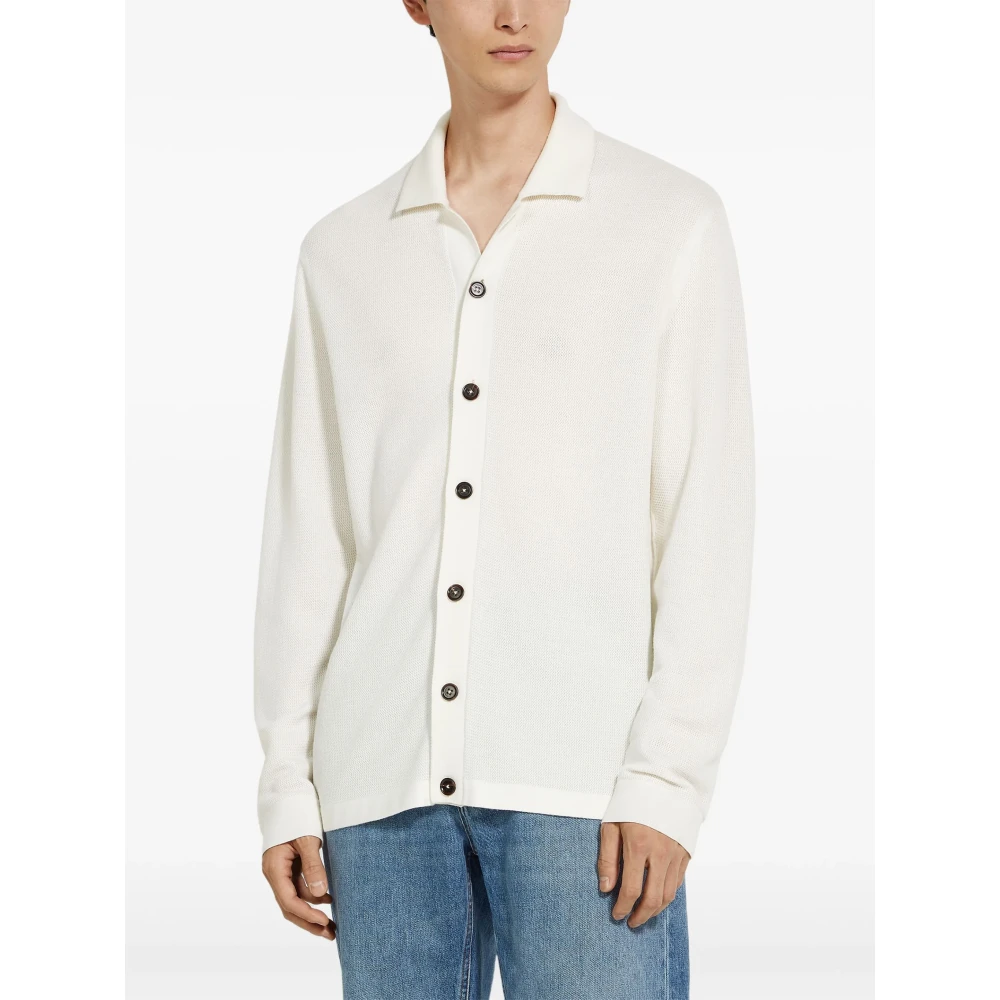 Z Zegna Witte Wollen Trui Overhemdkraag White Heren