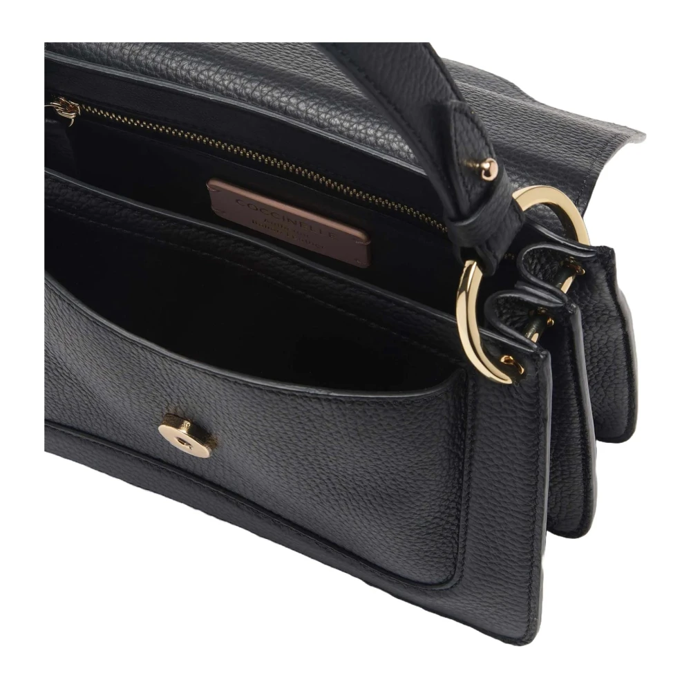 Coccinelle Zwarte leren crossbody tas met logodetail Black Dames
