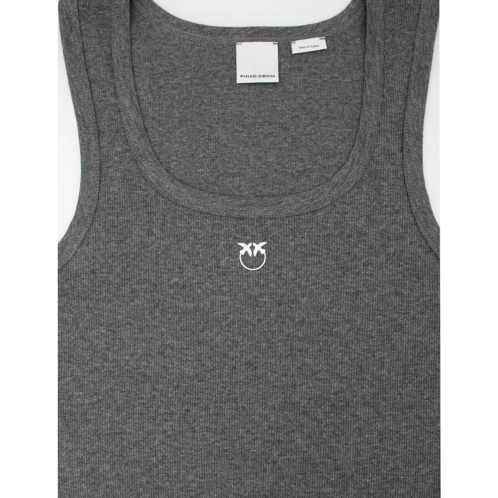 pinko Love Birds Ribbed Tank Top Gray Dames