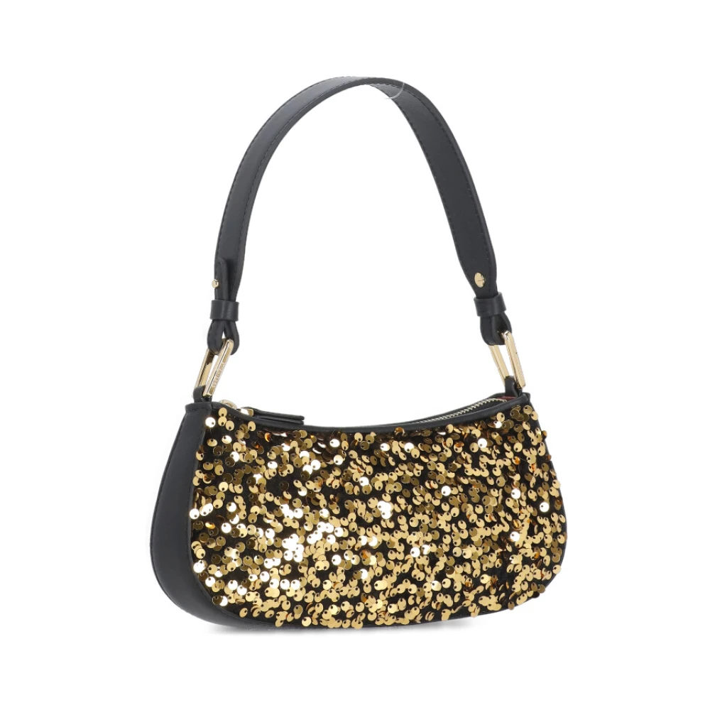 Coccinelle Zwarte leren schoudertas met pailletten Black Dames