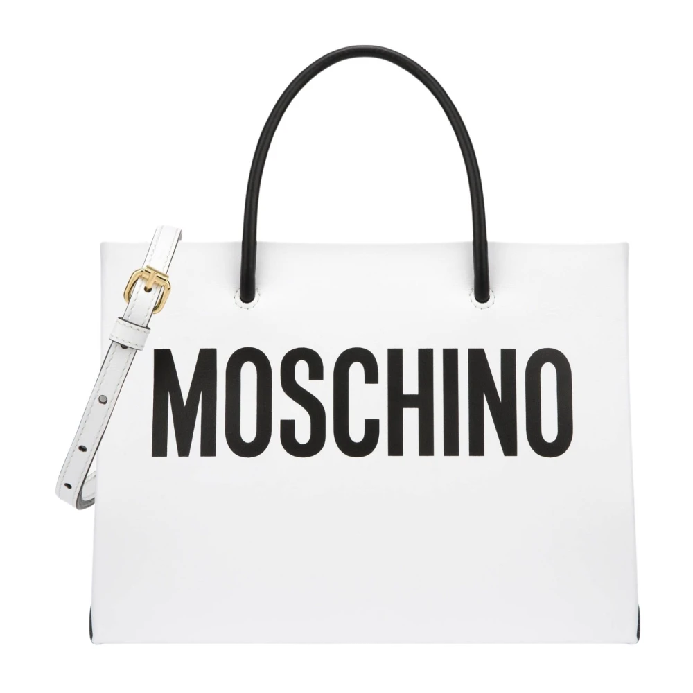 Moschino Women's White Logo-Print Leather Tote