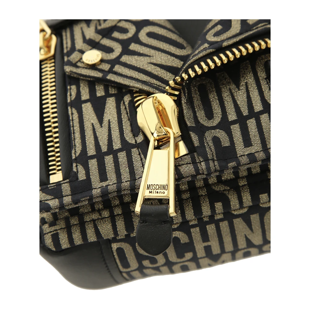 Moschino Gouden Biker Logo Lurex Tas Black Dames