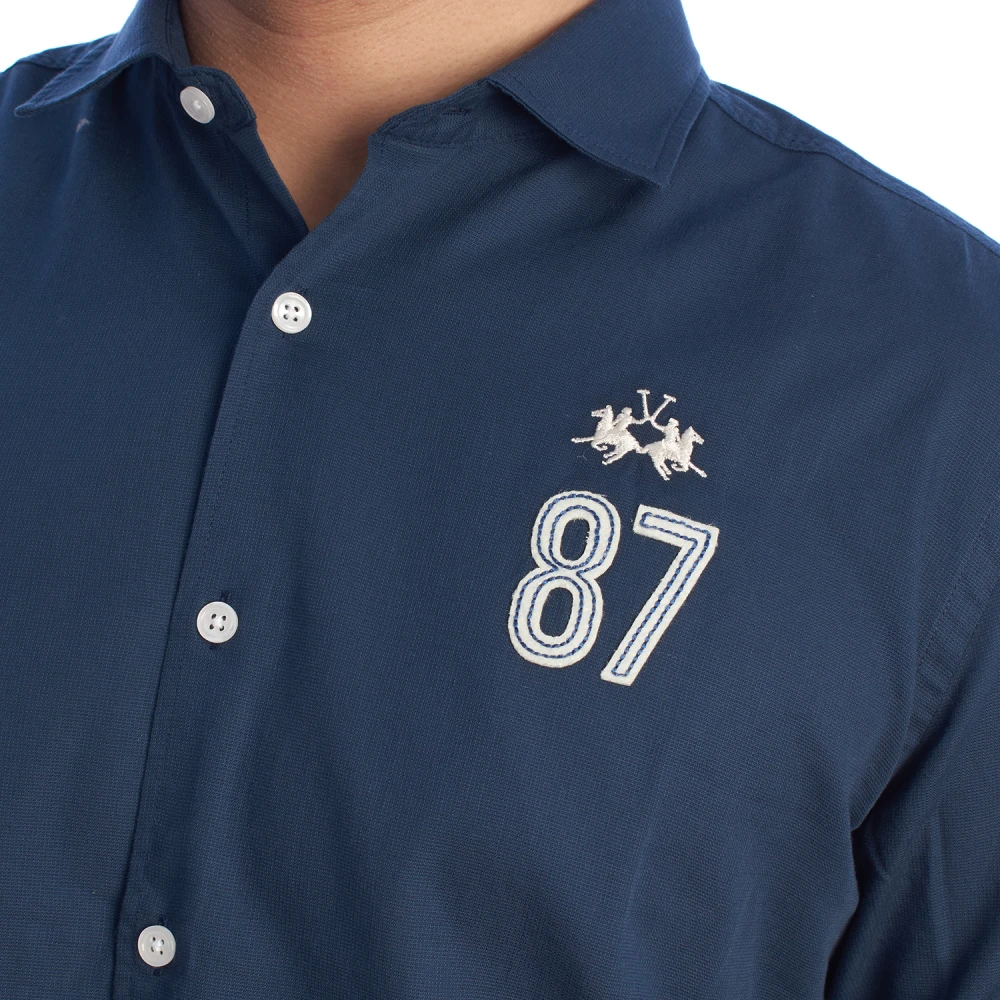 LA MARTINA Overhemd met lange mouwen en geborduurde details Blue Heren