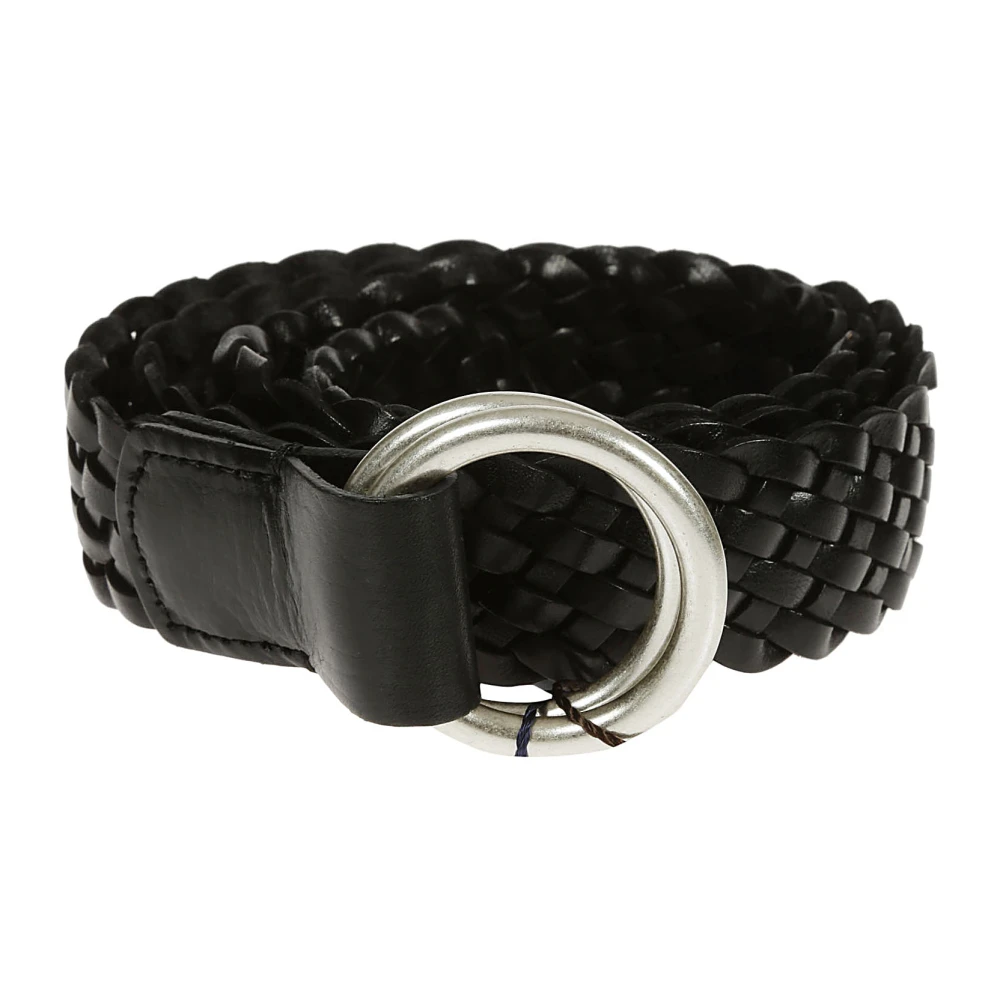 Anderson's Gevlochten zwart leren riem met zilveren gesp Black Heren